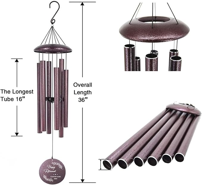 Personalized LifeTree Wind Chimes Deep Tone, Retirement Gifts for Woman/Man, Custom Congratulations Words for Retire, Outdoor Decorative Wind Chimes Metal (Produced in USA)
