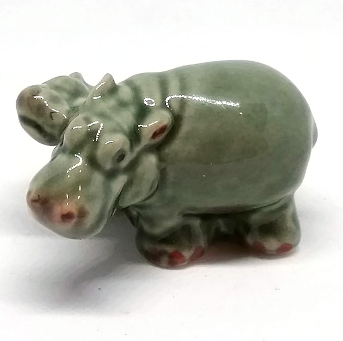 ZOOCRAFT Ceramic Hippo Figurine Mom and Baby Hand Painted Porcelain Terrarium Garden Decor Collectibles