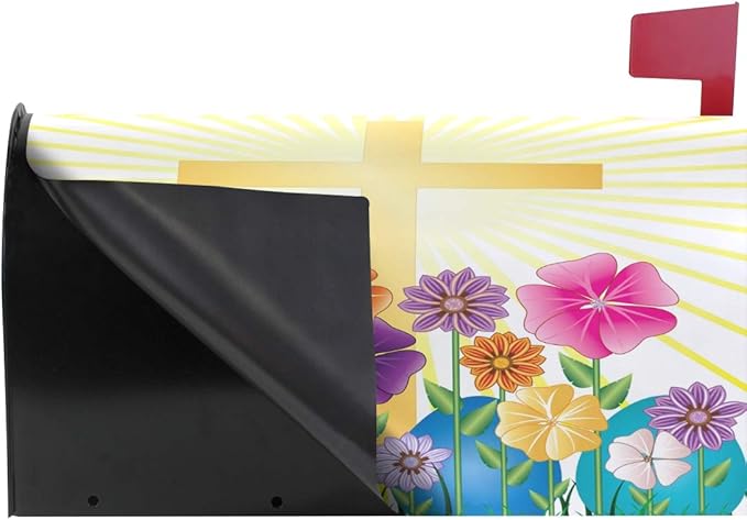 ALAZA WOOR Happy Easter Egg and Cross Magnetic Mailbox Cover MailWraps Garden Yard Home Decor for Outside Standard Size-18"x 20.8"