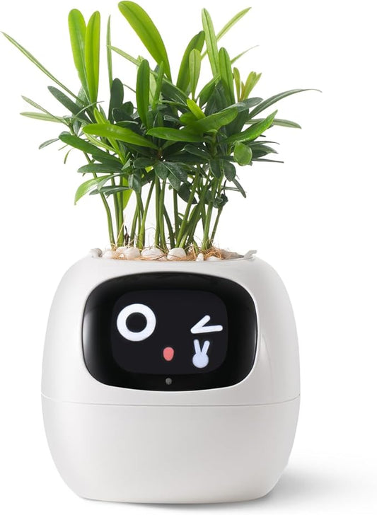 Ivy Intelligent Flower Pot for Home Decoration Plants Companion Neat Desk Setup Gift Smart Pet Planter Robot Guidance on Plant Care with Emojis Pet Friends (White)