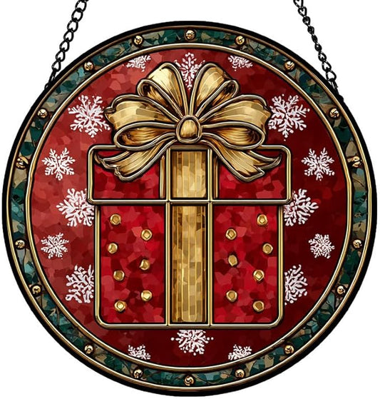 Stained Glass Window Hanging – 9.8 in Box Panel with Chain， Bathroom Front Door Living Room Garden Decor， Holiday Present Gift for Mom Wife Lovers