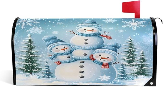 SUABO Mailbox Cover Snowman Family Oversize Magnetic Mailbox Covers Wraps for Christmas Home Yard Garden Decor