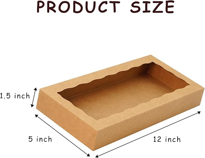 5pcs Cookie Boxes with window 12 x 5 x 1.5 Inch Bakery Boxes Treat Box Dessert Box for Wedding Party Favors - Brown