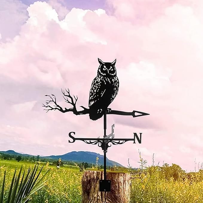 Metal Rooster Shape Weathervane, Roof Mount Weather Chicken Wind Vane Direction Indicator,Outdoor Scene Garden Chicken Weather Vane Ornament for for Shed Farmhouse Patio Decor(Owl)