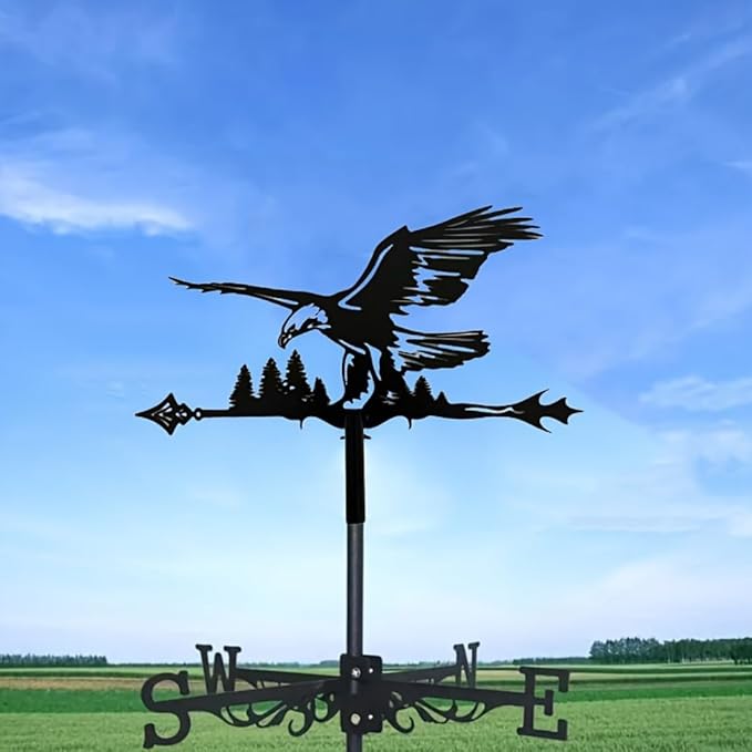 Metal Weather Vane Retro Wind Direction Indicator Eagle Series Weathercock for Farm Roof Mount Courtyard Farmhouse Garden Decor (Eagle A)