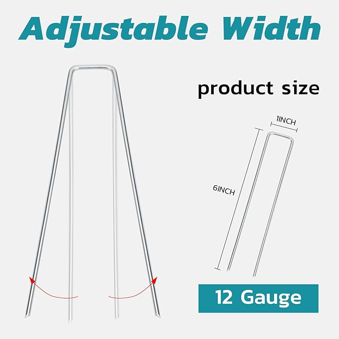 Landscape Staples 6 Inch 50 Pack, Galvanized Garden Staple Anti-Rus Landscaping Stakes Lawn Stakes for Decoration Weed Barrier Fabric, Soaker Hose