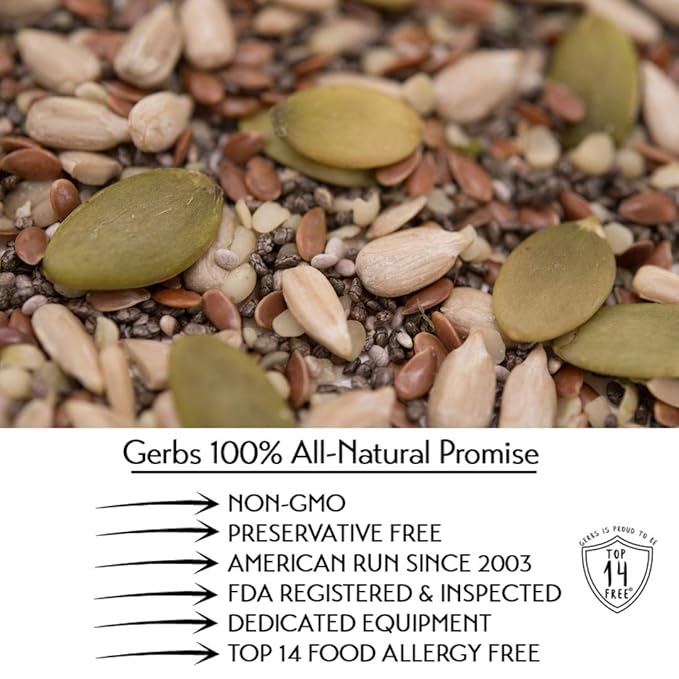 Gerbs Super 5 Seed Snack Mix 4 lbs. | Raw, No Artificial Additives, Resealable Bag | Crunchy Pumpkin, Sunflower, Brown Flax, Black Chia, Hemp | Top 14 Allergen-Free