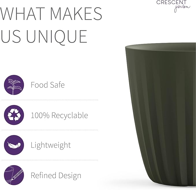 Crescent Garden Pleat Modern Decorative Planter, Indoor/Outdoor Pot, Resin Plant Pot with Drain Hole - 23" W x 23" H (Olive)