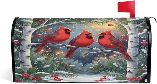 SUABO Mailbox Cover Cardinal Winter Standard Magnetic Mailbox Covers Wraps for Christmas Home Yard Garden Decor