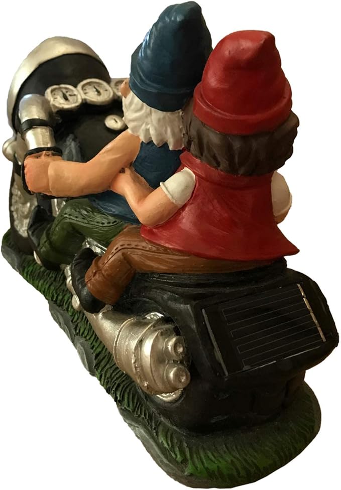 Cute Biker Gnome Couples Statue -Biker Garden Gnomes Outdoor Funny Figurine - Motorcycle Statues Garden Ornament Art - Travel Gnome Figurine for Patio