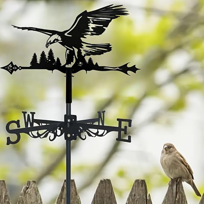 Metal Weather Vane Retro Wind Direction Indicator Eagle Series Weathercock for Farm Roof Mount Courtyard Farmhouse Garden Decor (Eagle B)