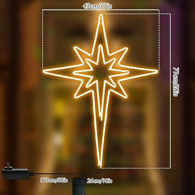 Large 28" Twinkle Bethlehem Star Pre-lit Super-Bright LED Outdoor Christmas Decoration with 11 Functions and Timer Waterproof for Outdoor Home Party Wall(Warm White)