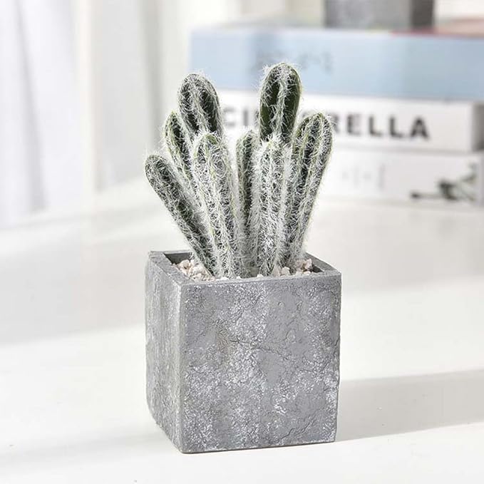 Cactus Artificial Plants in Gray Pots, Realistic Faux Cactus Potted Décor for Home, Office, Kitchen, Living Room, Desk, Shelf, and Indoor Decoration (Cylinder)
