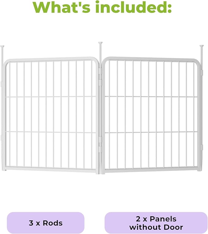SunsGrove Garden Fence 24 in(H) x 3.7 ft(L) 2 Panels, Heavy Duty Metal Animal Barrier Fence for Dogs, Easy No-Dig Setup, Decorative Dog Fences, White