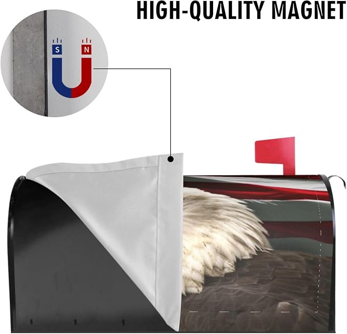 Independence Day American Eagle Flag Mailbox Covers, 4th of July Magnetic Outdoor Decorations Mailbox Wraps Post Letter Box Cover for Garden Decor Larger Size 25.5x21 in