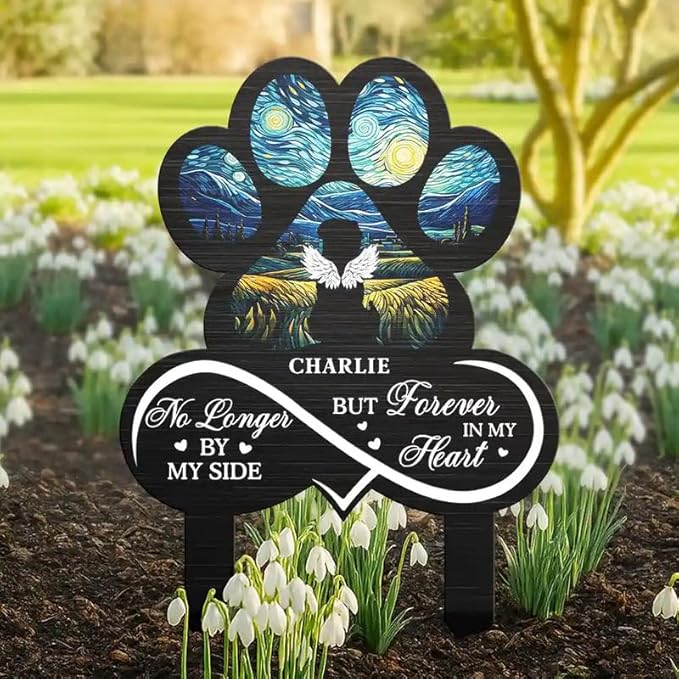 Personalized Metal Garden Stake - Outdoor Memorial Decoration, Sympathy Gift, Yard or Grave Marker - Pet Forever in My Heart Always Loved
