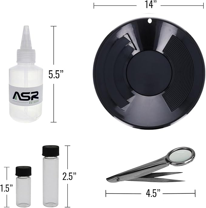 ASR Outdoor 14" Gold Pan Gold Prospecting Beginners Kit, Collection Tools, 5 Piece Black
