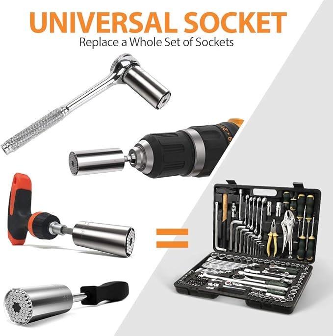 Stocking Stuffers for Men Gifts Christmas Super Universal Socket Tools Gifts for Men: Socket Set with Power Drill Adapter(7-19 MM) Cool Stuff Gadgets for Women Birthday Gifts for Dad Husband Adults