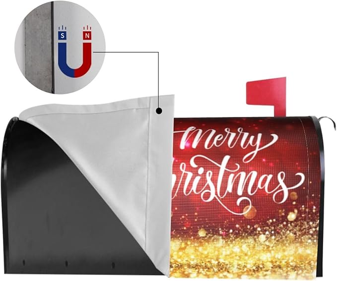 Mailbox Covers Merry Christmas Red Gold Magnetic Letter Post Box Cover Standard Size 25.5 x 21 Inch Garden Yard Home Decorative