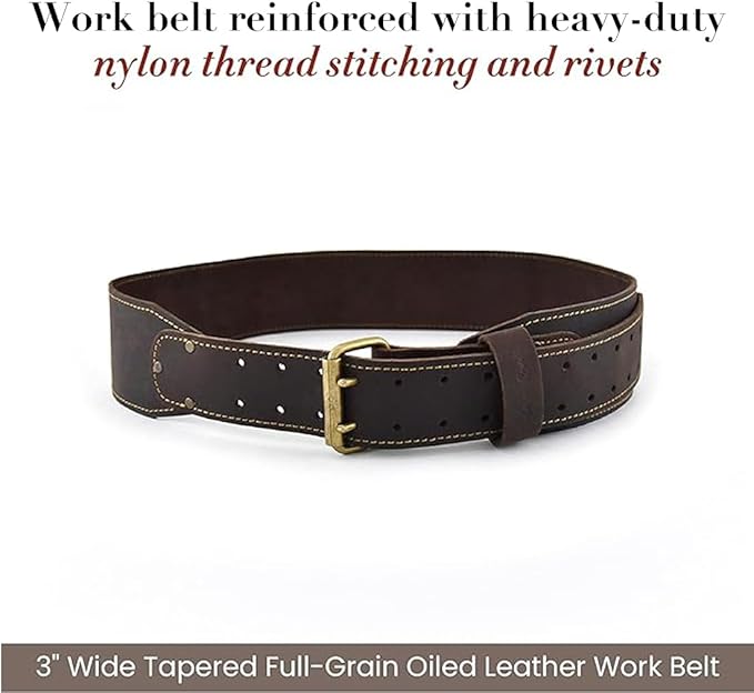 Style N Craft - 3" Wide, Long, Tapered Full-Grain Oiled Leather Work Belt, Durable, Stylish and Rugged, available in 3 sizes
