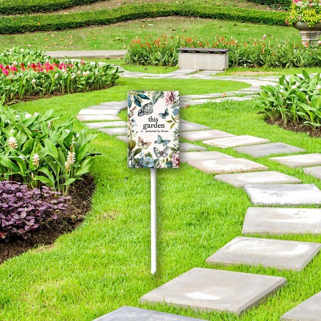 Uptell This Garden is Protected By Fairies Yard Signs with Stakes Aluminum Sign for House/Front Door Outdoor Decoration,Weather Resistant 8x12 Inch