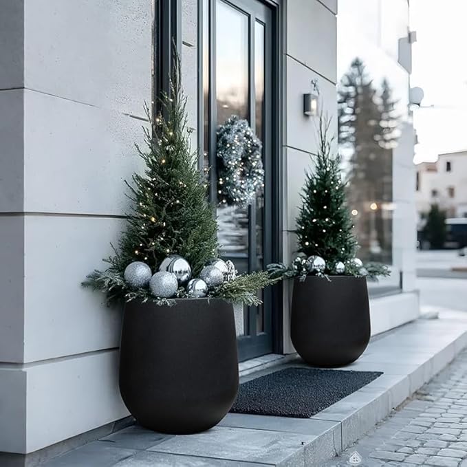 16.9" H Resin Tall Planters for Outdoor Plants,Modern Black Round Tapered Plastic Flower Pot for Outdoor and Indoor Plants, Large Plant Pots with Drainage Holes and Rubber Plug for Home Garden Patio