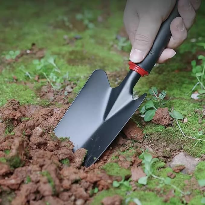Garden Hand Trowel Set, 2 Piece Hand Shovel Set for Gardening, Digging, Planting (Black Rubber Handle)