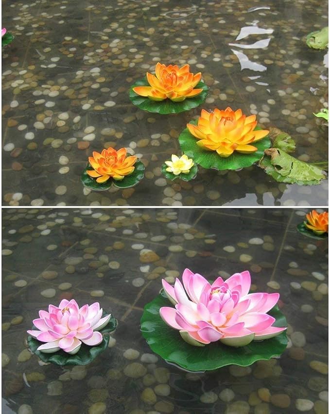 Superdream Water Floating Foam Large Lotus Flower for Pond Decor, Set of 6