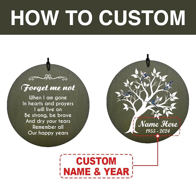 Personalized Memorial Wind Chimes, Sympathy Mourn Gifts, Life Tree Hummingbird Wind Chimes, Custom Wind Chime for Loss of Loved Dad/Mom, Windchime for Funeral Outside (Produced in USA)