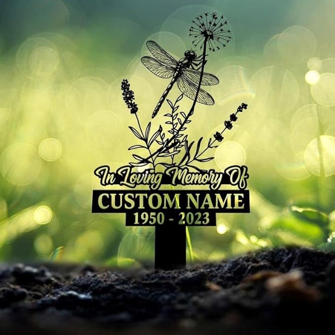 Personalized Dragonfly Memorial Stake – in Loving Memory Metal Grave Marker, Custom Name Sign, Remembrance Garden Stake (Dragonfly Tribute)