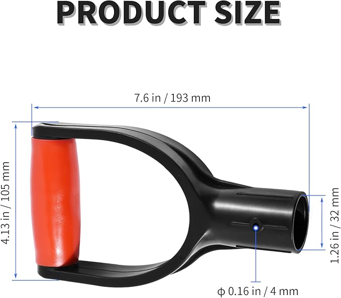 2 Pcs ID 1.26" Red & Black Shovel D-Shaped Grip Handle,PVC Shovel D Straight Grip Handle,Plastic Spade Replacement Snow Removal Garden Accessorie Backyard Digging,7.6×4.13-in(H*T)