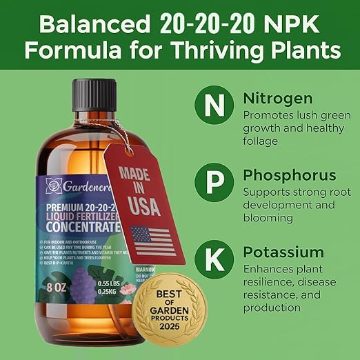 𝐏𝐑𝐎𝐅𝐄𝐒𝐒𝐈𝐎𝐍𝐀𝐋 All-Purpose 20-20-20 Liquid Fertilizer Spray for Lawns, Grass, Plants, Vegetables, Fruits & Flowers | 20-20-20 Liquid Fertilizer for Indoor and Outdoor Plants (8 OZ)