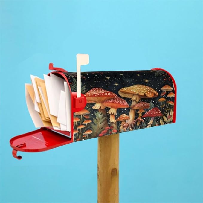 DADABULIU Mailbox Covers Mushroom Forest Vintage Magnetic Letter Post Box Cover Standard Size 25.5 x 21 Inch Garden Yard Home Decorative