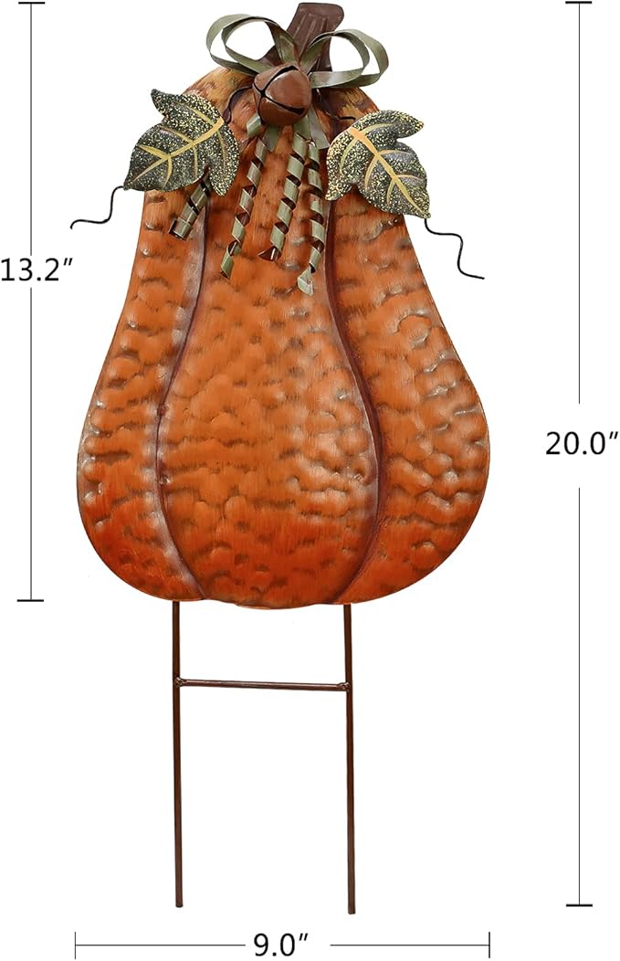 2X Pumpkin Garden Stake Metal Pumpkin Yard Sign Fall Decor, Decorative Garden Decor Pumpkin Outdoor Stakes Autumn Harvest Thanksgiving Halloween Rustic Pumpkin Décor Home (Orange, 20" H, 17" H)