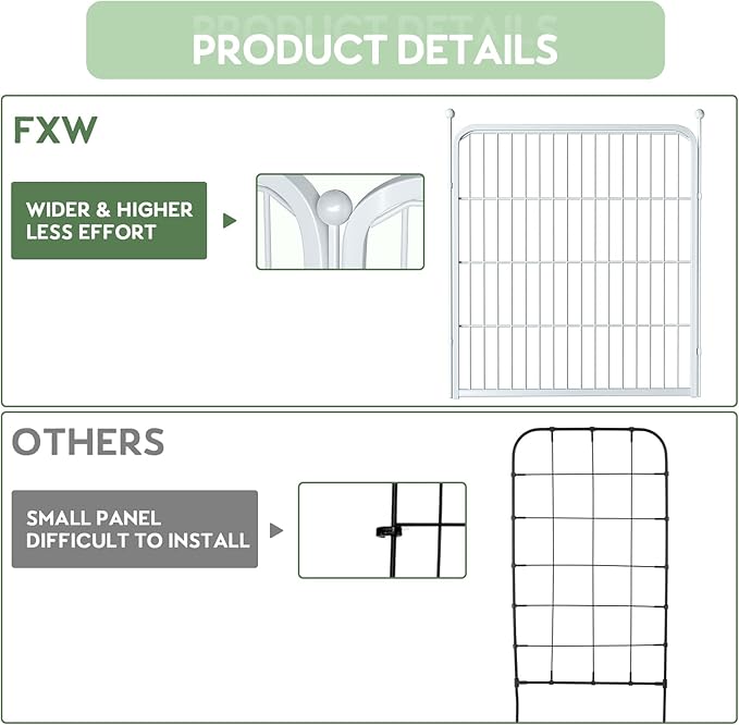 ZXMOTO White Outdoor Garden Fence 5 Panels with 1 Gate,32in (H) x 14ft (L) for Dogs Outside,Metal Wire Fencing Border Animal Barrier,Flower Edging for Yard Landscape Patio Decor, Square