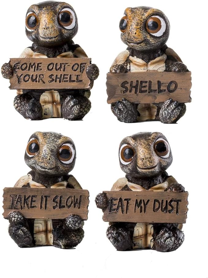 4 Pcs Sea Turtles Statue and Figurines with Funny Signs for Home Decor Gifts