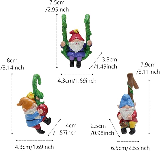 3 PCS Gnome Hanging Statues, Climbing Gnomes Tree Faces Decor Outdoor for Yard, Gnomes Statue, Outdoor Fairy Garden Resin Crafts, Flower Pot Landscape Dwarf, Micro Landscape Pendant Ornaments