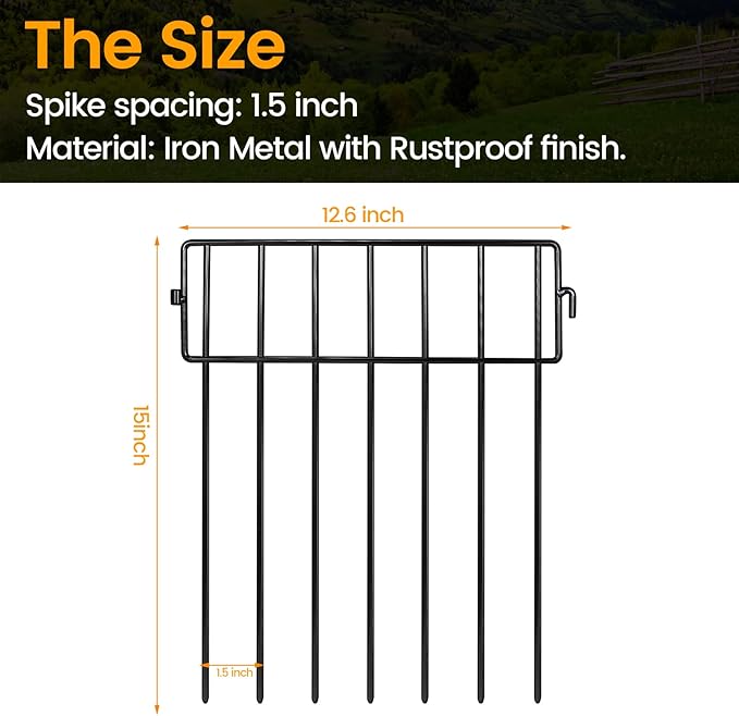 Adavin Black Animal Barrier Fence-24 Pack 12 in(L)X 15 in(H) No Dig Garden Decorative Fence 1.5" gap Rustproof Metal Dig Deterrent Panel Border for Dog Rabbits Ground Stakes Outdoor Patio,Total 24 Ft
