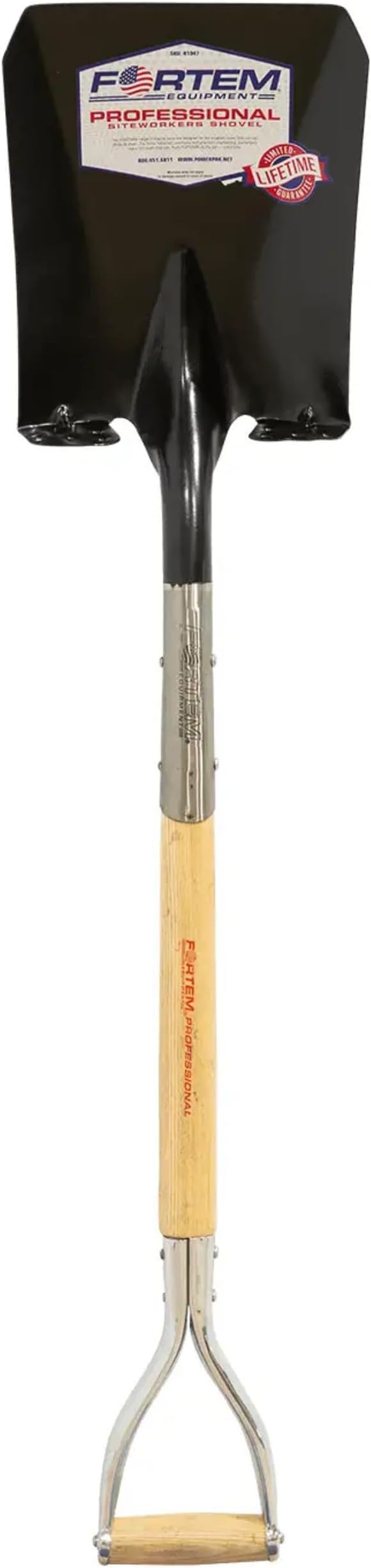 FORTEM Professional Grade Flat Shovel with 36" Hard Oak Handle and D-Grip
