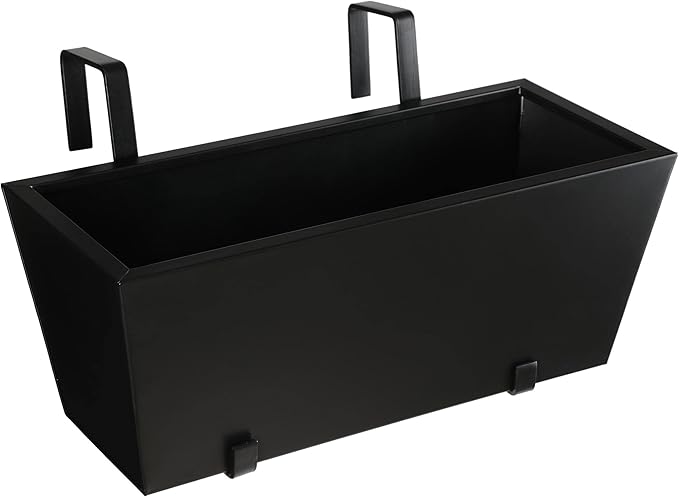 BIRDROCK HOME 1pk Metal Railing Planter - Balcony Flower Box - Deck Rail Boxes - House Apartment Plant Pot - Black