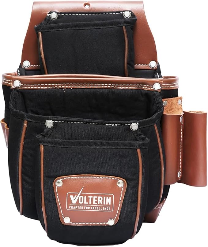 Leather & Nylon Tool Belt for Men – Heavy Duty 22-Pocket Framer’s Tool Bag for Carpenters & Electricians (Black, One Size)