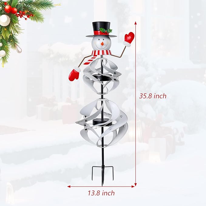 MUMTOP Solar Christmas Outdoor Decoration, Solar Powered Snowman Wind Spinner with LED Lights for Holiday, Party, Xmas, Yard, Garden
