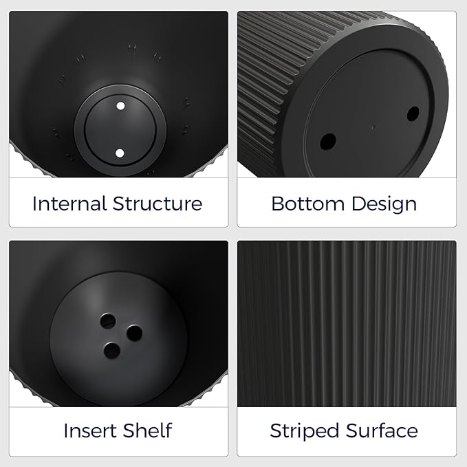 FONTOI 23.6" Tall Planter for Outdoor Plants Set of 2 Large Outdoor Plastic Striped Flower Pots, Front Porch Furniture, Garden Pots, Decorative Planters for Indoor/Outdoor, Patio, Balcony, Black