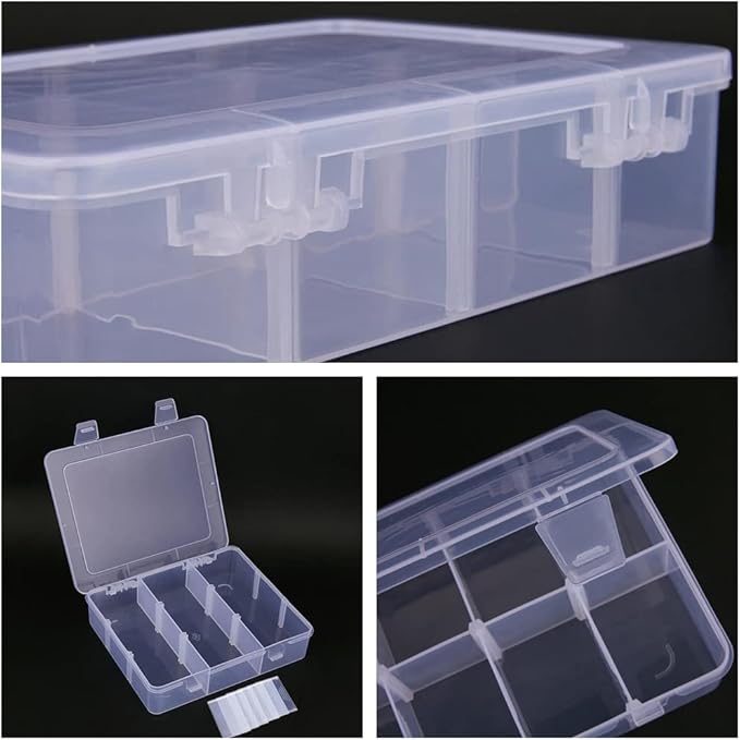 2 Pcs 9 Grids Clear Organizer Box Plastic Storage Container with Adjustable Dividers for Electronics Jewelry Beads Art DIY Crafts Fishing Small Parts