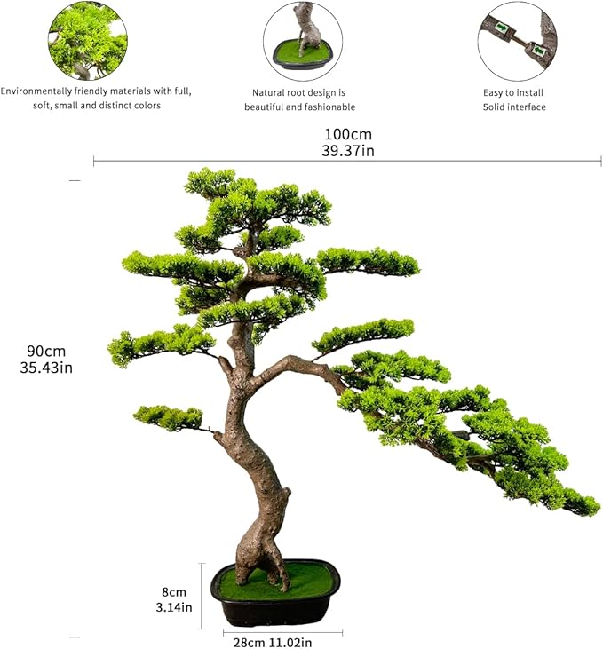 3ft（36in） Artificial Bonsai Tree Juniper Faux Plants Indoor Big Fake Plants Decor with Ceramic Pots for Home Table Office Desk Shelf Bedroom Living Room Decorations (Green)