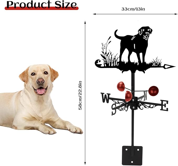 Metal Rooster Weathervane Roof Mount, Rust-Resistant & Durable, Wind Direction Indicators, Decor Weather Vane for Yard, Outside, Garden, Shed, Farmhouse & Chicken Coop (Dog)