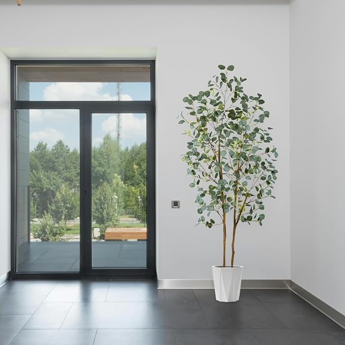 Artificial Eucalyptus Tree, 7ft Tall Silk Leaves Fake Plant with Basket for Outdoor Indoor, 83'' Faux Eucalyptus Trees for Home Office Livingroom Floor Décor