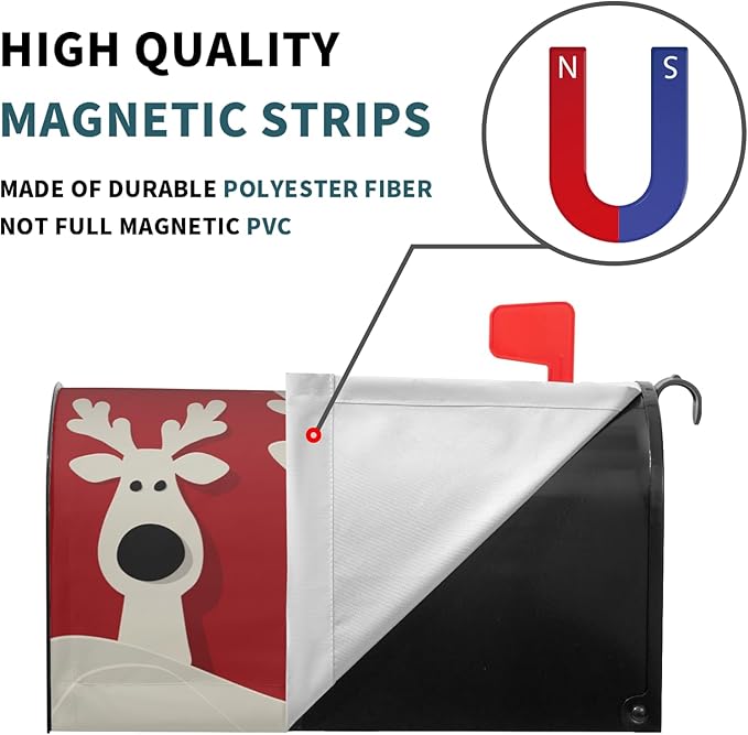 Dark Red Christmas Mailbox Covers Magnetic Standard Size Cute Xmas Deer Print Mailbox Wraps Winter Holiday Themed Outdoor Decorative Letter Box Cases for Home Garden Outside Decor, 21x18 Inch
