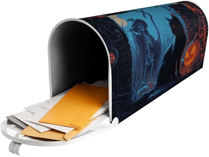 Halloween Skull Cat Mailbox Covers Magnetic Letterbox Covers 21x18 Inch for Garden Outdoor Decoration