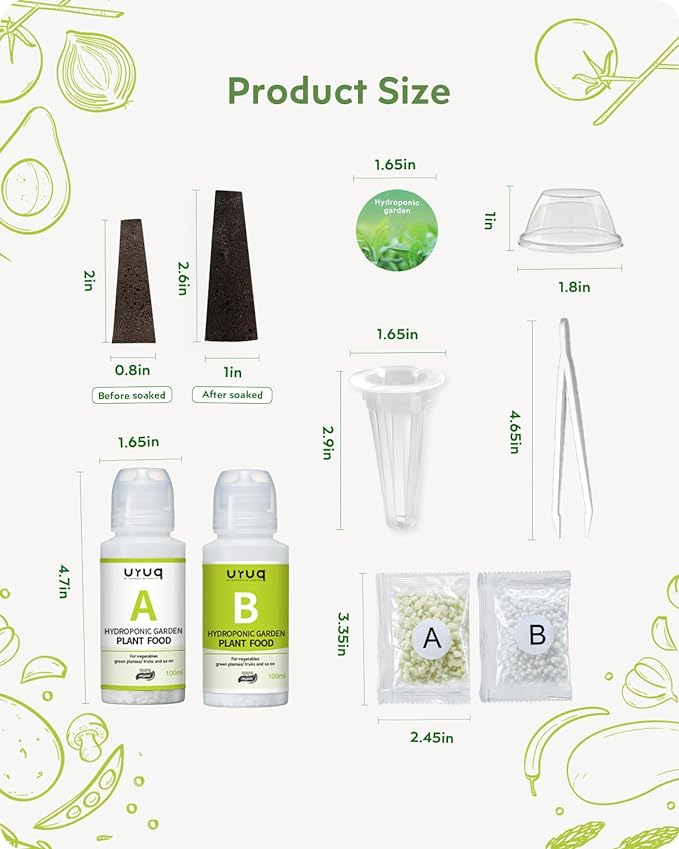 188Pcs Hydroponic Pods Supplies: Grow Anything Kit with 45 Grow Sponges, 45 Grow Baskets, 45 Grow Domes, 45 Pod Labels, 8 A&B Plant Food - Compatible Hydroponics Growing System Most Brands